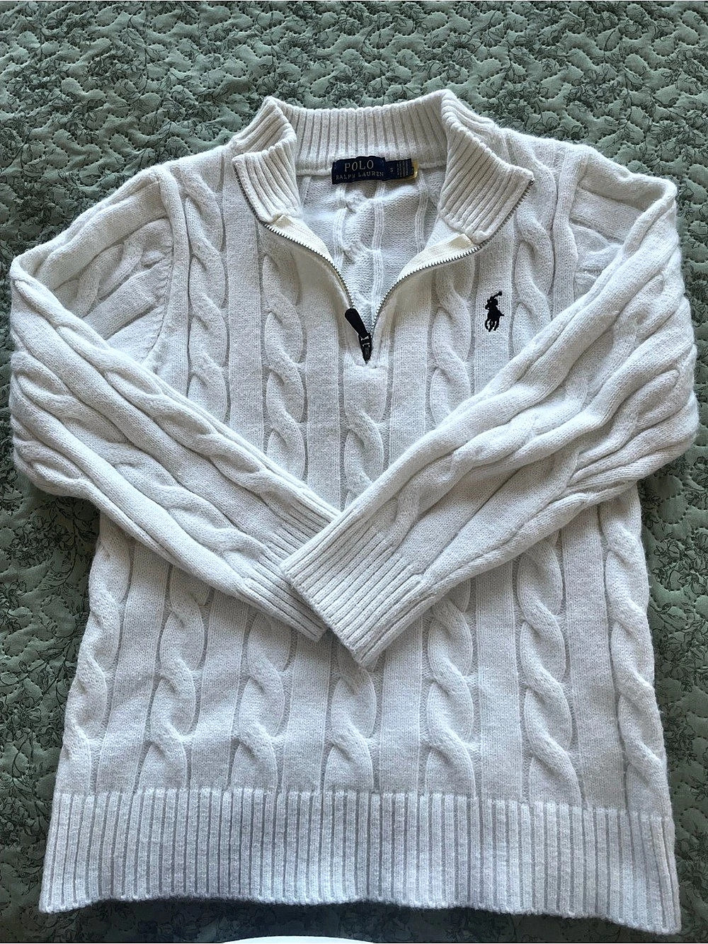 Polo Ralph Lauren Cable-Knit Cotton Quarter-Zip Sweater White